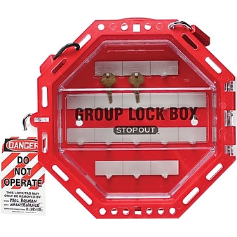 Accuform Signs® STOPOUT® Look n Stop Plastic Group Lock Box, Red