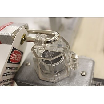 Accuform Signs® STOPOUT® Push Button Lockout With 22.5 mm Base With Steel Hinge Pin, Clear
