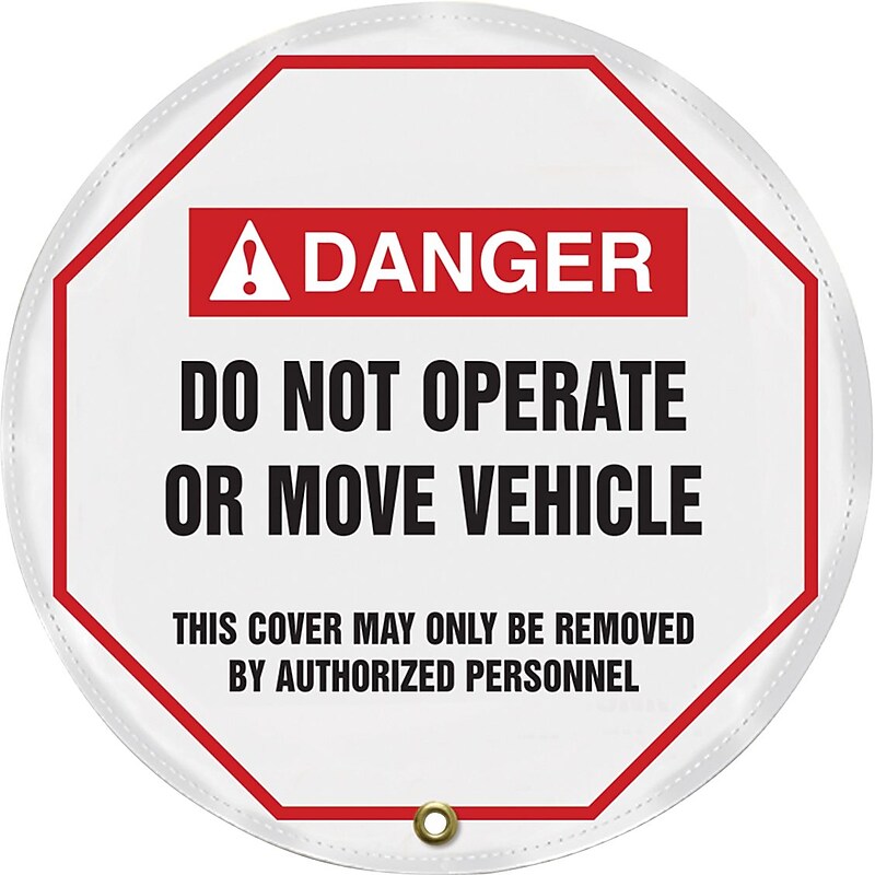 Accuform 20" Vinyl ANSI Steering Wheel Cover "DANGER DO NOT OPERATE..", Black/Red On White (KDD725) image 1