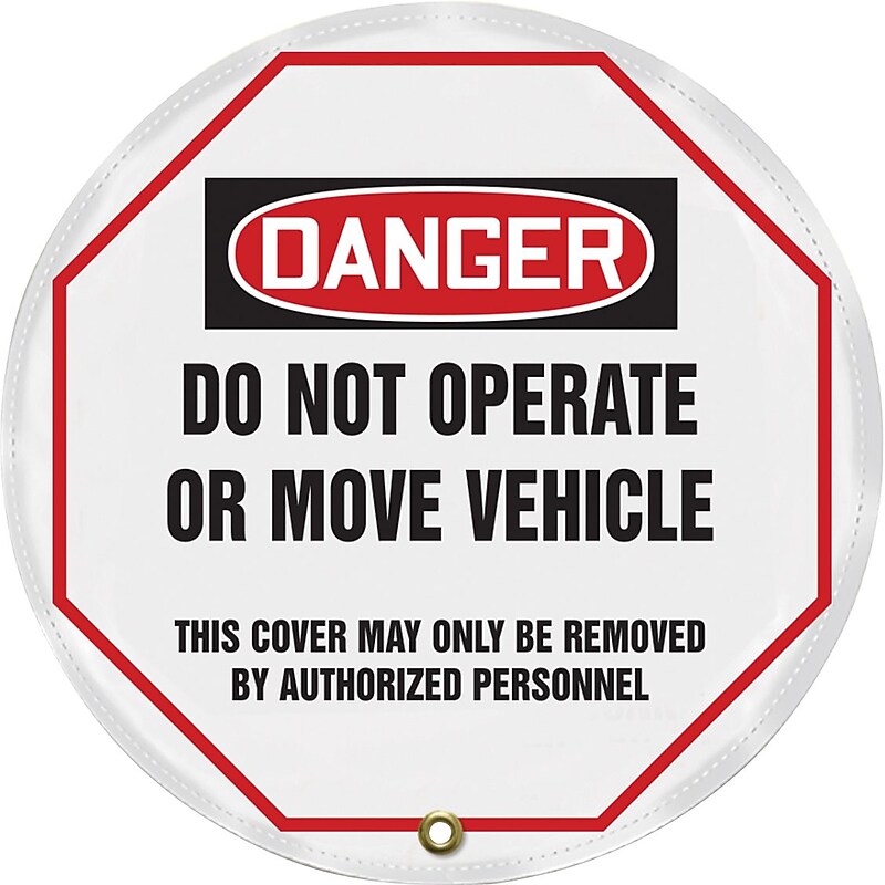 Accuform 16" Vinyl OSHA Steering Wheel Cover "DANGER DO NOT OPERATE..", Black/Red On White (KDD811) image 1