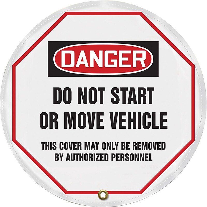 Accuform 16" Vinyl OSHA Steering Wheel Cover "DANGER DO NOT START..", Black/Red On White (KDD814) image 1