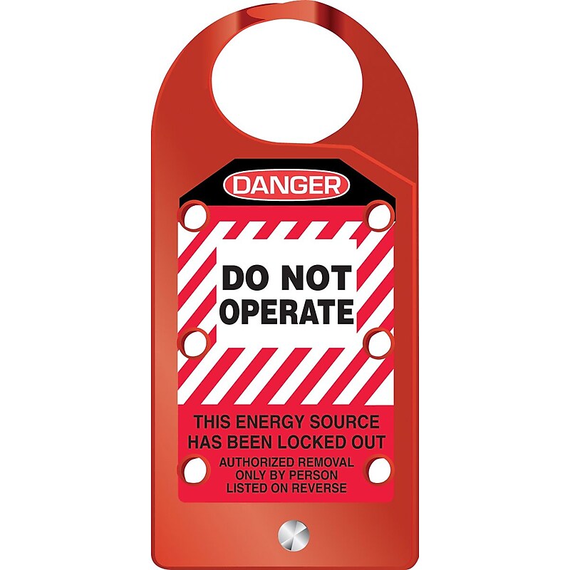 Accuform STOPOUT 6.75" x 3.125" Aluminum Hasp "DANGER DO NOT..", White/Black On Red (KDH641) image 1
