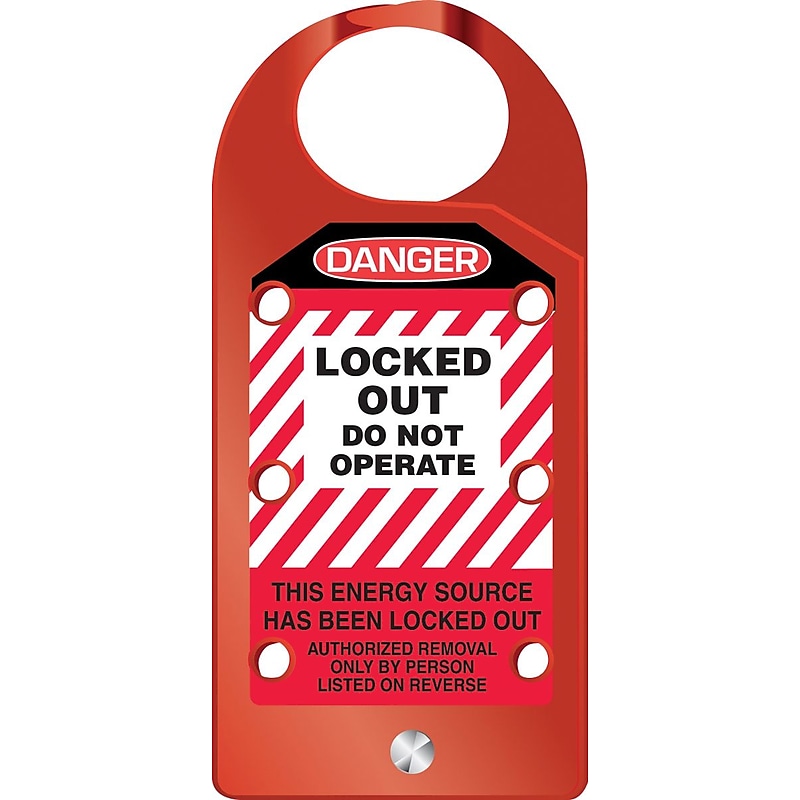 Accuform 6.75" x 3.125" Aluminum Hasp "DANGER LOCKED OUT DO..", White/Black On Red (KDH643) image 1