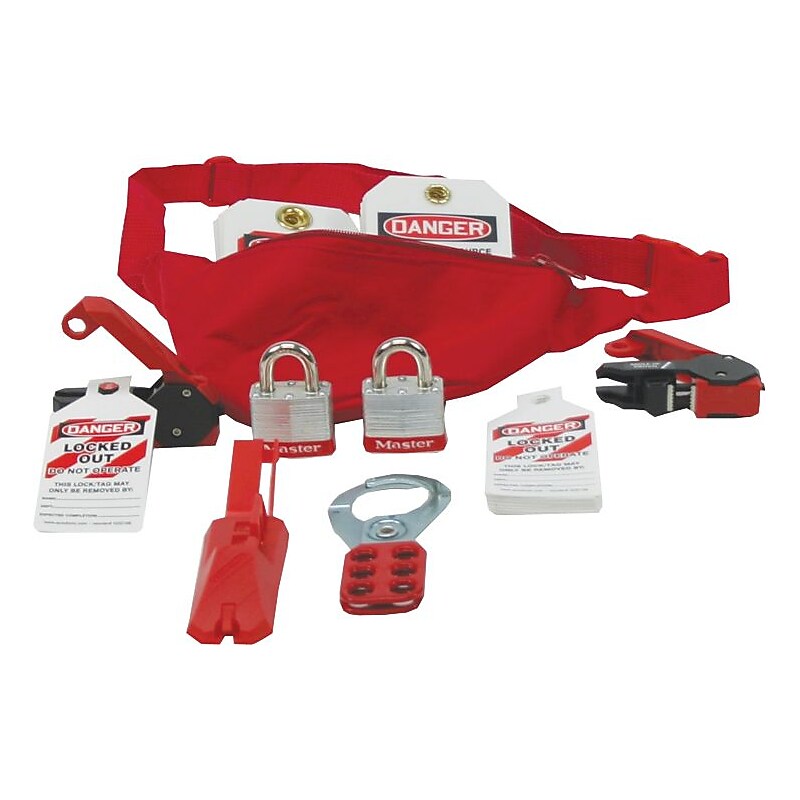 Accuform Lockout/Tagout Pouch Kit With Front Zipper, Adjustable Waist Strap, Red (KSK115) image 1