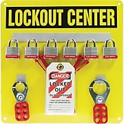 Accuform Signs® Lockout Center Board With Kit and 6 Padlock, Black On Yellow