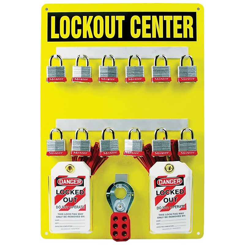 Accuform Lockout Center Board With Kit and 12 Padlock, Black On Yellow (KST410) image 1