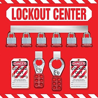 Accuform Signs® Lockout Store Board With Kit and 6 Padlock, Red/White