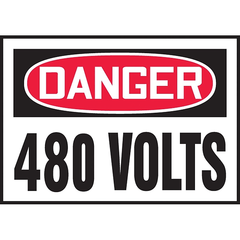 Accuform 3 1/2" x 5" Adhesive Vinyl Safety Label "DANGER 480 V..", Red/Black On White, 5/Pack (LELC164VSP) image 1