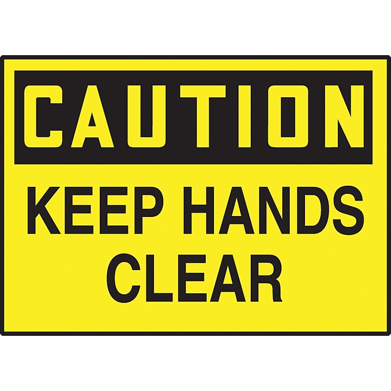 Accuform 3 1/2" x 5" Adhesive Vinyl Safety Label "CAUTION KEEP HA..", Black On Yellow, 5/Pack (LEQM780VSP) image 1