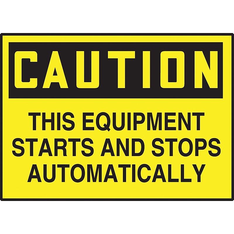 Accuform 3 1/2" x 5" Adhesive Vinyl Safety Label "CAUTION THIS E..", Black On Yellow, 5/Pack (LEQM782VSP) image 1