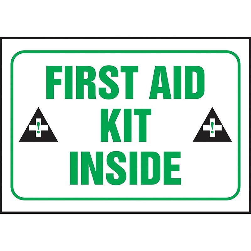 Accuform 3 1/2" x 5" Adhesive Vinyl Safety Label "FIRST AID..", Green/Black On White, 5/Pack (LFSD509VSP) image 1