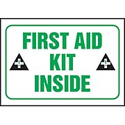 Accuform Signs® 3 1/2" x 5" Adhesive Vinyl Safety Label "FIRST AID..", Green/Black On White, 5/Pack