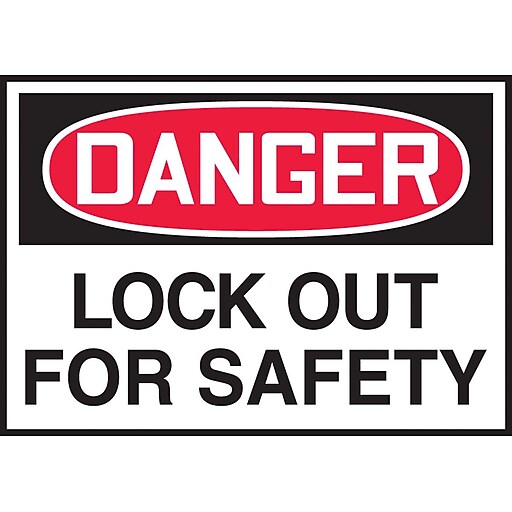 Accuform 3 1/2" x 5" Adhesive Vinyl Safety Label "DANGER LOCK..", Red