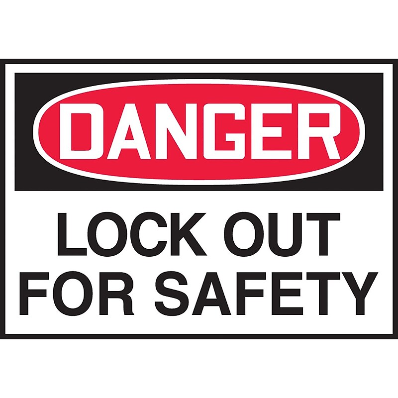 Accuform 3 1/2" x 5" Adhesive Vinyl Safety Label "DANGER LOCK..", Red/Black On White, 5/Pack (LLKT286VSP) image 1