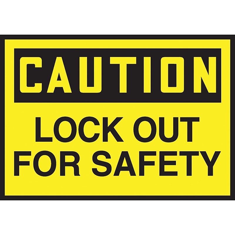 Accuform 3 1/2" x 5" Adhesive Vinyl Safety Label "CAUTION LOCK OU..", Black On Yellow, 5/Pack (LLKT611VSP) image 1