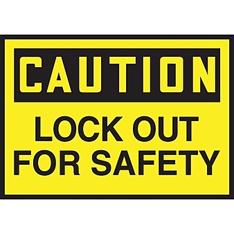 Accuform 3 1/2" x 5" Adhesive Vinyl Safety Label "CAUTION LOCK OU..", Black On Yellow, 5/Pack (LLKT611VSP)
