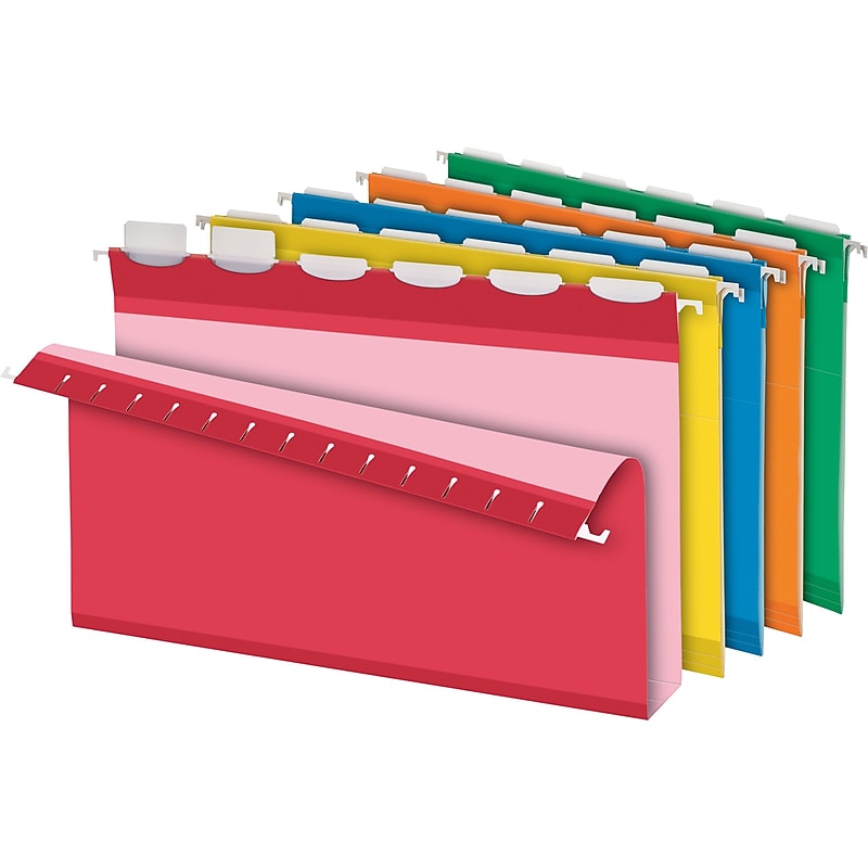 Pendaflex Ready-Tab Reinforced Recycled Hanging File Folder, 2" Expansion, 5-Tab Tab, Legal Size, Assorted Colors, 20/Box image 1