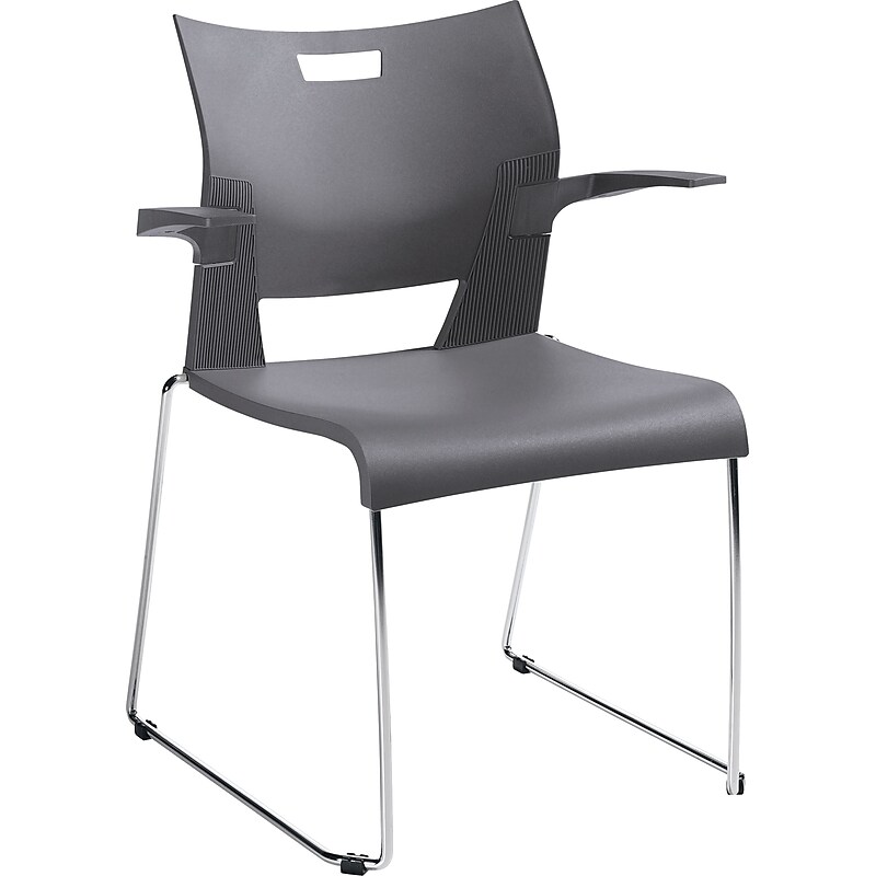 Global Duet Polypropylene Plastic Stacking Chair, Platinum, 4/Ct (TD6620CHPLT) image 1