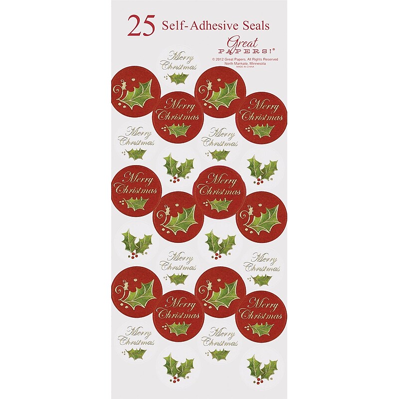 Great Papers® Holiday Seals Christmas Holly, 50/Count (2012343PK2) image 1