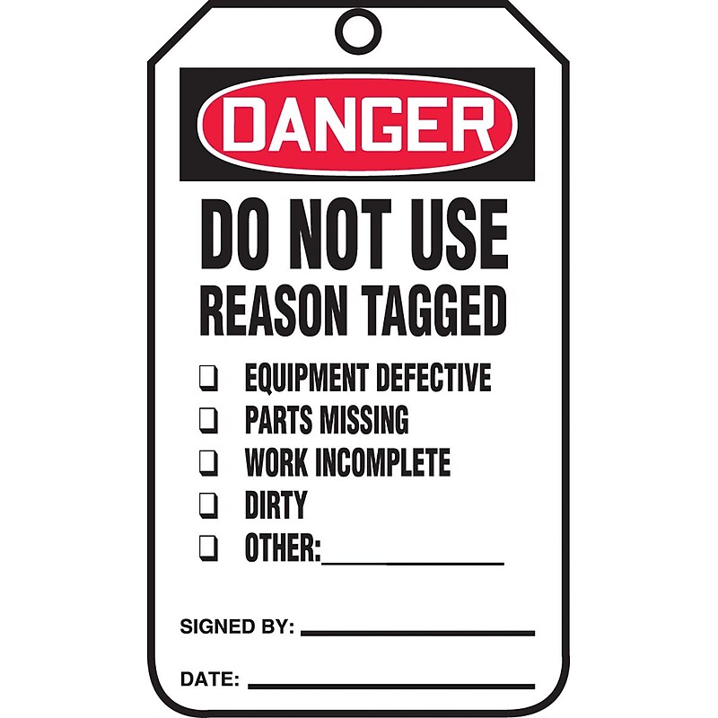 Accuform 5.75" x 3.25" PF-Cardstock Safety Tag "DANGER..REASON TAGGED", Red/Black On White, 25/Pack (MDT219CTP) image 1