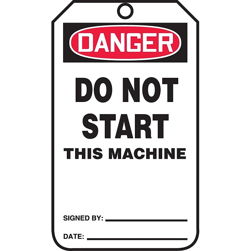 Accuform 5.75" x 3.25" PF-Cardstock Safety Tag "DANGER..THIS MACHINE", Red/Black On White, 25/Pack (MDT225CTP) image 1