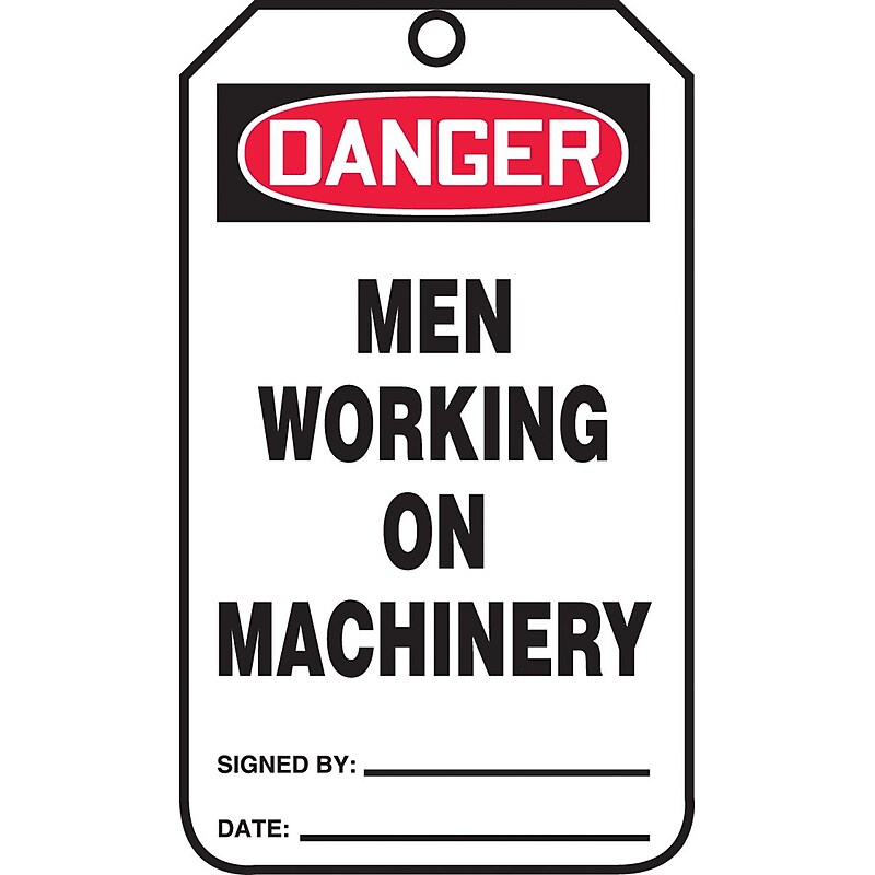 Accuform 5 3/4" x 3 1/4" PF-Cardstock Safety Tag "DANGER MEN WORKING..", Red/Black On White, 25/Pack (MDT244CTP) image 1