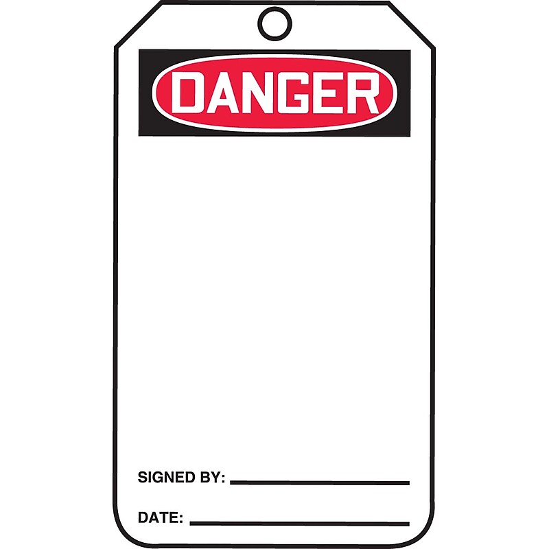 Accuform 5 3/4" x 3 1/4" Plastic Blank Front & Back Tags "DANGER..", Red/Black On White, 25/Pack (MDT260PTP) image 1
