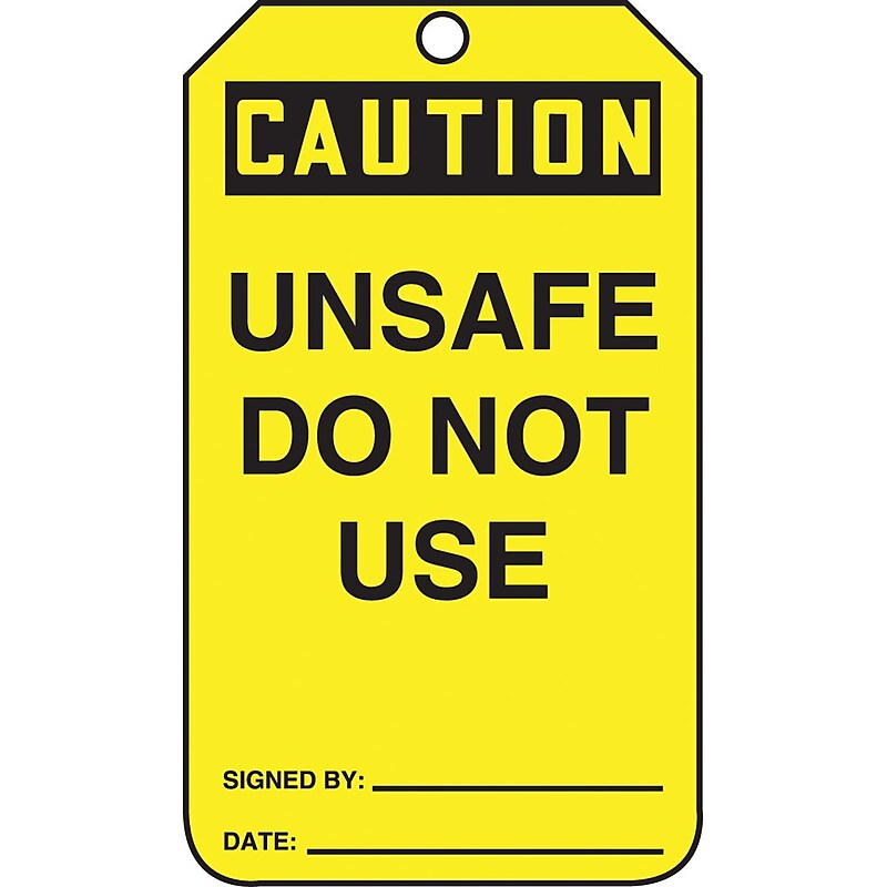 Accuform 5 3/4" x 3 1/4" PF-Cardstock Safety Tags "CAUTION UNSAF..", Black On Yellow, 25/Pack (MDT626CTP) image 1