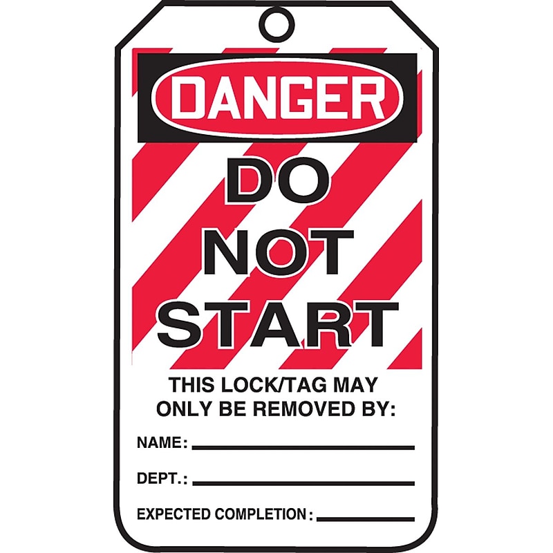 Accuform 5 3/4" x 3 1/4" RP-Plastic Lockout Tag "DANGER DO NOT START", Red/Black On White, 25/Pack (MLT403PTP) image 1
