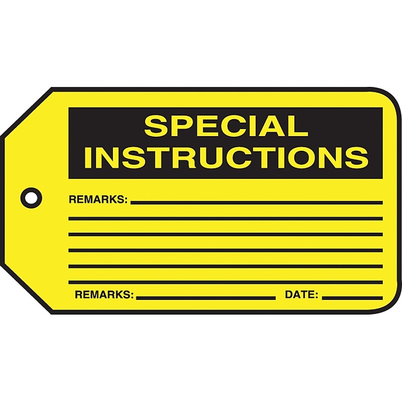 Accuform 5 3/4" x 3 1/4" RP-Plastic Production Control Tag "SPECIAL..", Black On Yellow, 25/Pack (MMT307PTP) image 1