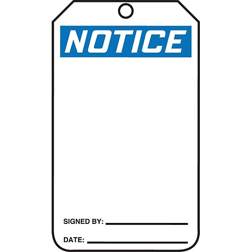 Accuform Signs 5 3/4" x 3 1/4" RPPlastic Blank Safety Tags "Notice
