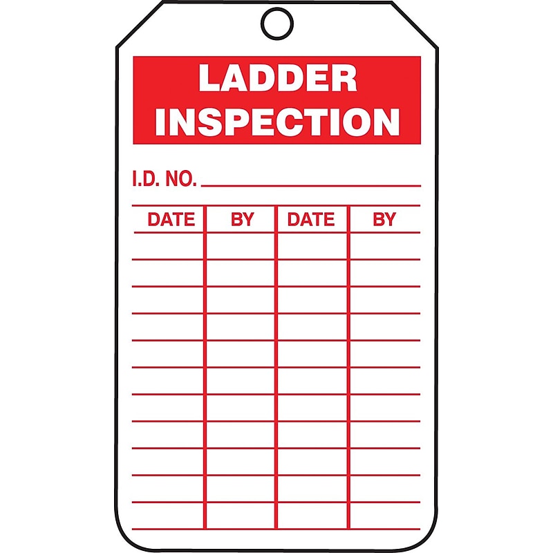 Accuform 5 3/4" x 3 1/4" PF-Cardstock Inspection & Status Tag "LADD..", Red On White, 25/Pack (TRS248CTP) image 1