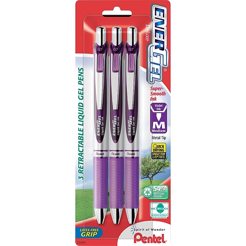 Pentel EnerGel RTX Retractable Gel Pens, Medium Point, 0.7mm, Purple Ink, 3/Pack (BL77BP3V) image 1