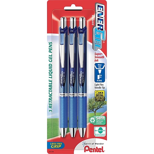 Pentel EnerGel RTX Retractable Gel Pens, Needle Tip Fine Point, Blue Ink, 3/Pack (BLN75BP3C)~#|#~s0792630_sc7