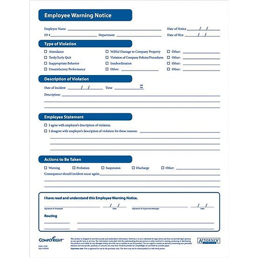 ComplyRight Employee Warning Notice Forms, 50/Pack (AR0395) Staples