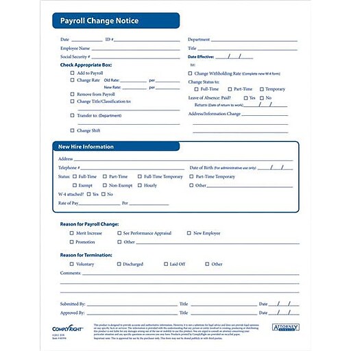 ComplyRight Payroll Change Notice Forms (AR0394) Staples