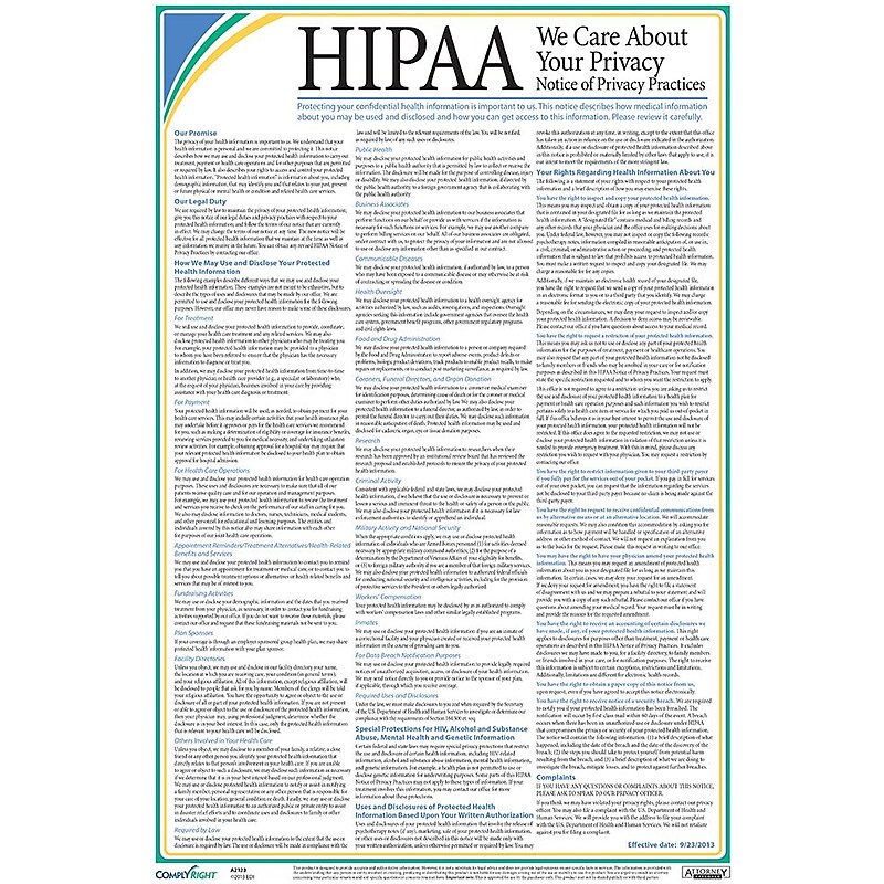 ComplyRight™ HIPAA Notice of Privacy Practices Poster (A2123) image 1