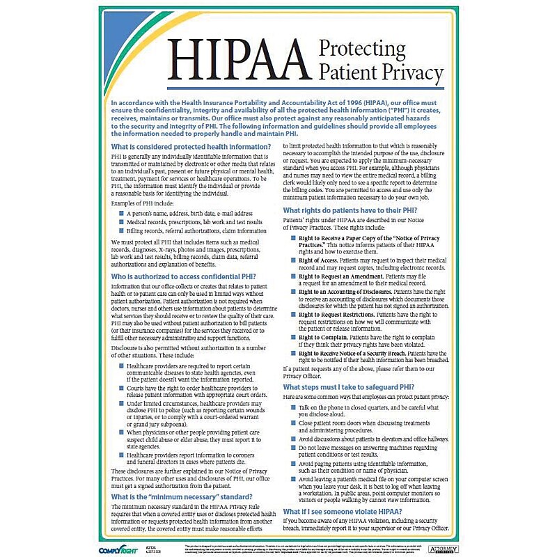 ComplyRight™ HIPAA Protecting Patient Privacy Poster (A2126) image 1