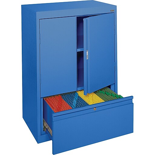Shop Staples For Sandusky Counter Height Storage Cabinet With File Drawer Blue