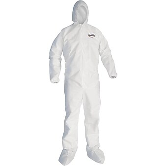 KleenGuard® A20 Hooded/Booted Zipper Front Coverall With Elastic Wrists/Ankles, Breathable Particle Protection, White, XL, 24/Ct