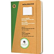 Moleskine Evernote Pocket Soft Cvr Journals w/Smart Stickers, Square Ruled, 3-1/2" x 5-1/2", 2/Pack