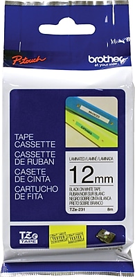 Brother Label Tape, 12mm Black on White, TZE231 | Staples
