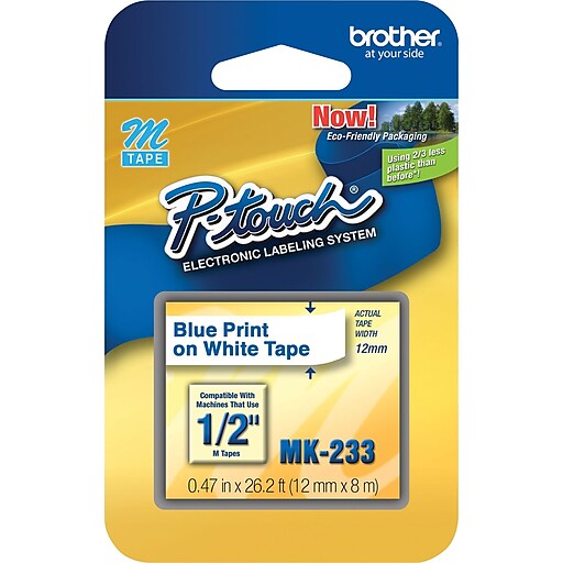 Brother P-Touch M Series Tape Cartridge, 1/2W, Blue on White