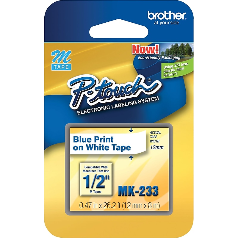 Brother P-touch M-K233 Label Maker Tape, 1/2" x 26-2/10', Blue on White (M-K233) image 1