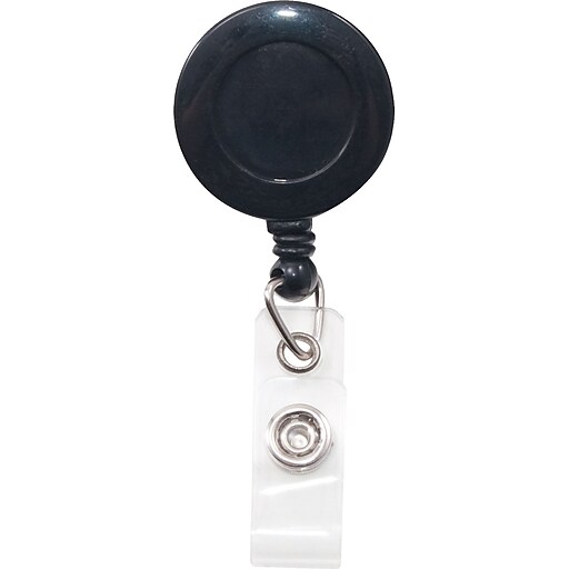 SwivelBack ClipOn Retractable ID Reel with Badge Holder, Black, 12/PK Staples