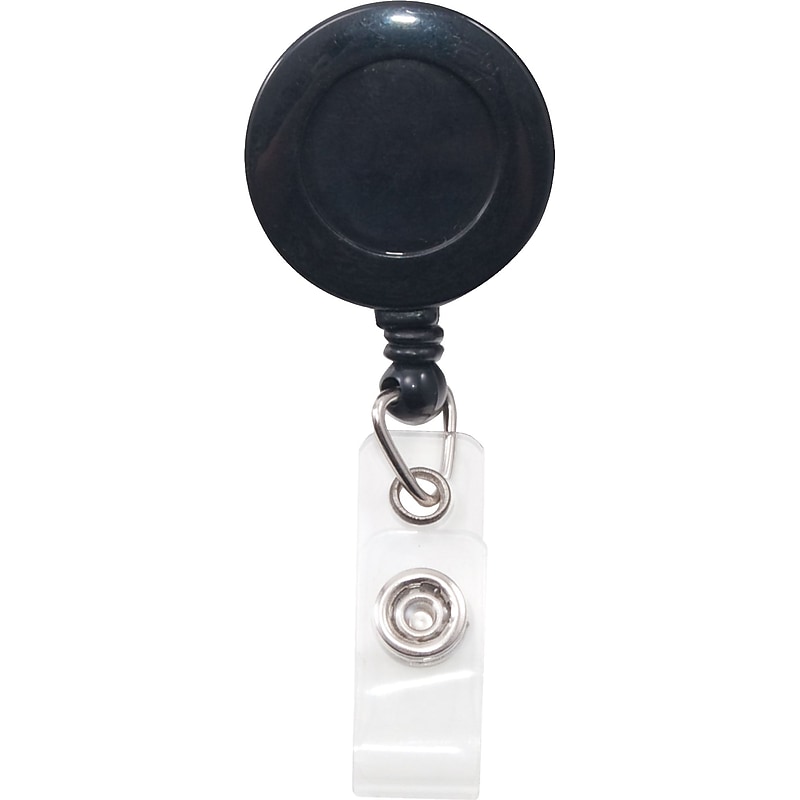 Swivel-Back Clip-On Retractable ID Reel with Badge Holder, Black, 12/PK image 1