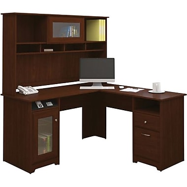 Bush Furniture Cabot L Desk with Hutch Harvest Cherry
