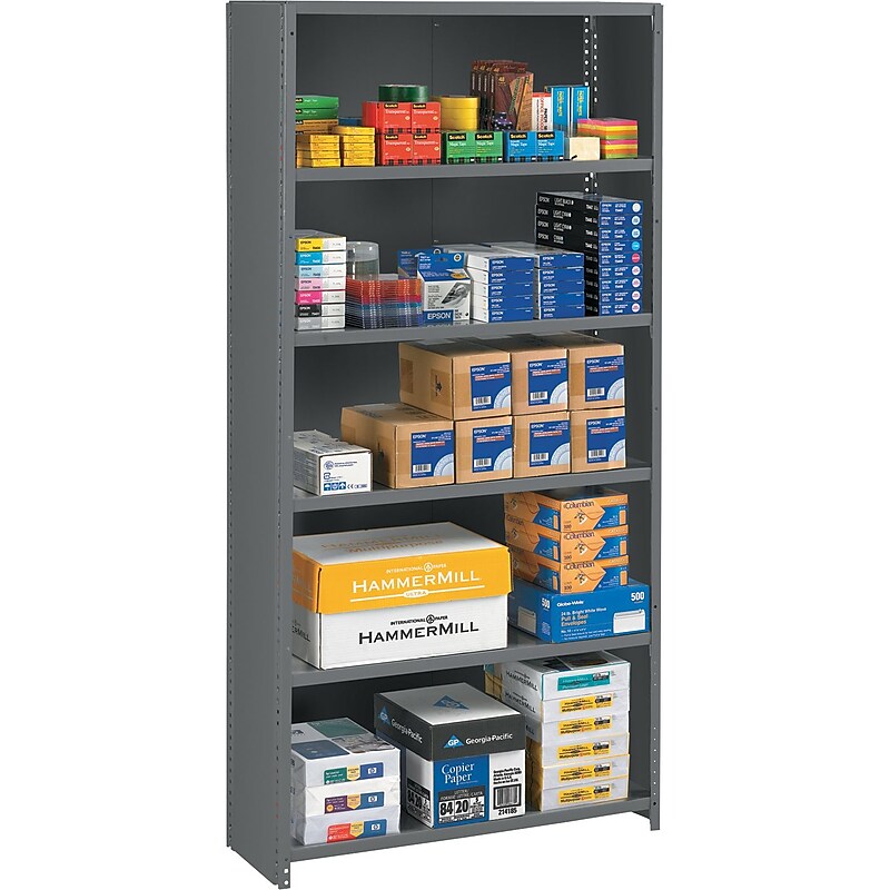 Tennsco® Closed Commercial Steel Shelving, 6-Shelf, Medium Gray, 75Hx36Wx12"D image 1