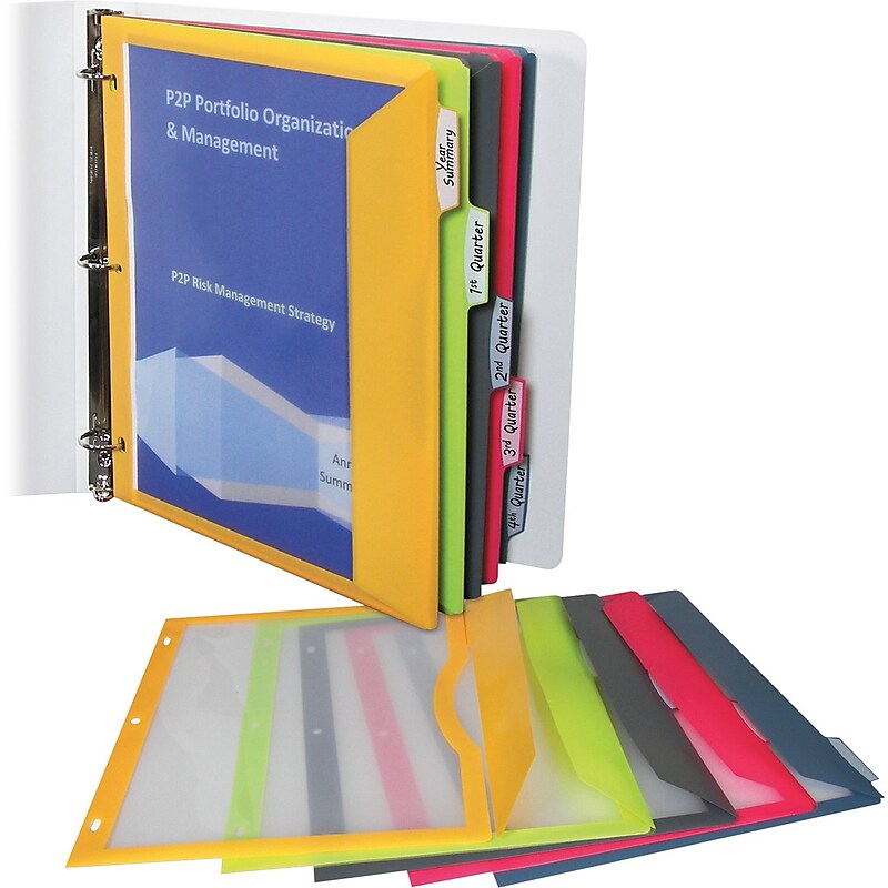 C-Line Poly Binder Pockets With Write-On Index Tabs, 3-Hole Punched, 5 Tabs, Assorted, 5/Pack (CLI06650) image 1
