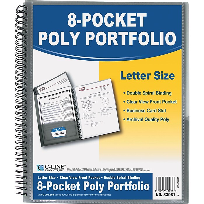 海外プルーフ入り記念ファイル C-Line 8-Pocket Poly Portfolio, Letter Size, Smoke (CLI33081